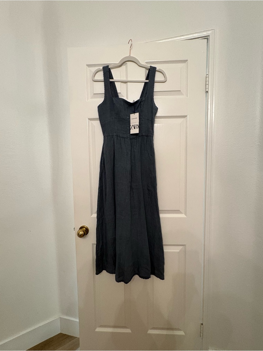 Zara Slate Blue Linen Sleeveless Maxi Dress